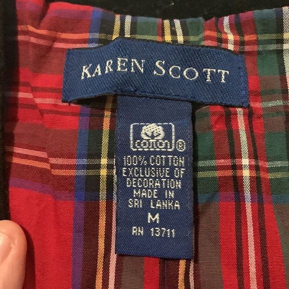 Vintage Karen Scott Christmas Vest velvet plaid lining stockings bells med - Picture 4 of 9